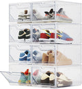 XX-Large Shoe Sneaker Storage Boxes for Size 14, Stackable & Thicken Clear Plastic Shoe Organizers 8 Packs for Entryway Closet Under Bed, Shoe Storage Cabinets Container Display Case w/ Magnetic Door
