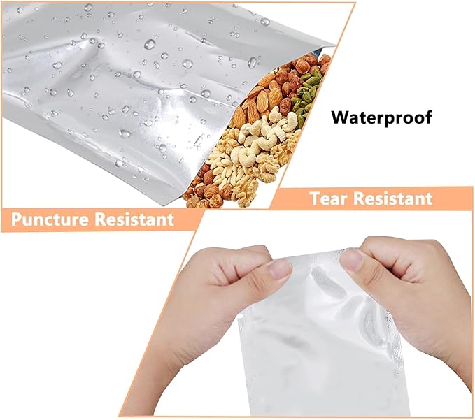 Heat Sealable Mylar Food Storage Bag,ULIFESTAR 5.5Mil Thicker Food Storage Pouches Oxygen Absorbers Vacuum Seal Airtight Packaging for Coffee Beans, Tea, Grains, etc(18 * 26cm/7.09 * 10.24'')