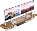 Dual Monitor Stand Riser, 39 Inch Extra Long Wooden Desktop Monitor Riser with Storage for 2 Monitors Ultra Strong Desk Shelf Organizer Riser Ergonomic for 2 Screens/Laptop/PC/TV/Printer (Walut brown, 39inches)