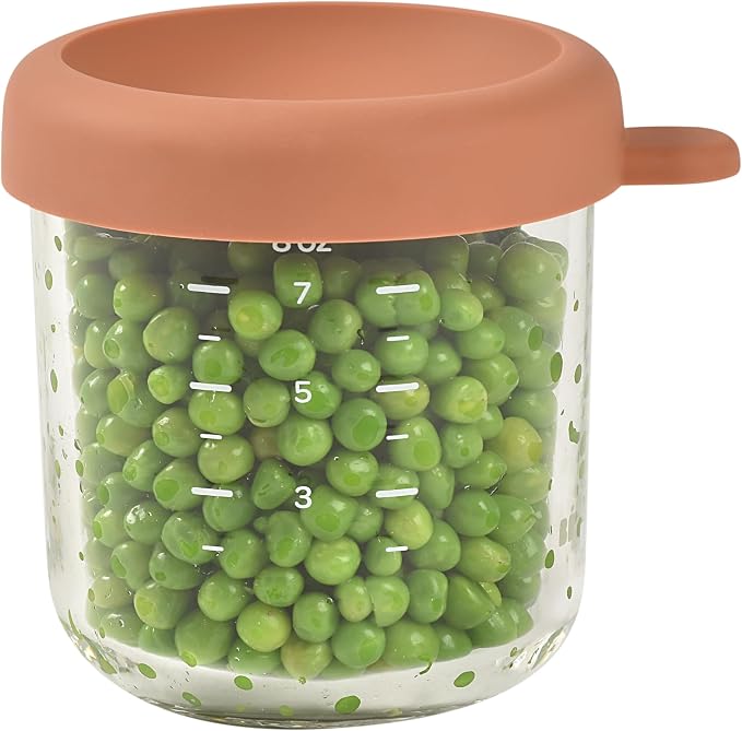 BEABA 8 oz Glass Baby Food Jars with Soft Silicone Air Tight Lids, Glass Storage Containers with Lids, Microwave and Freezer Safe Containers, Terracotta