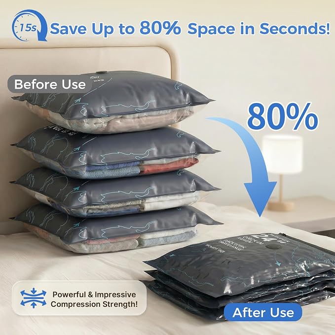 12 Pack Vacuum Seal Bags for Clothing Travel with Electric Pump (3 Large 28", 5 Medium 24", 4 Small 20") Heavy Duty 0.08mm Travel Vacuum Bags for Luggage & Moving, Reclaim 80% Space