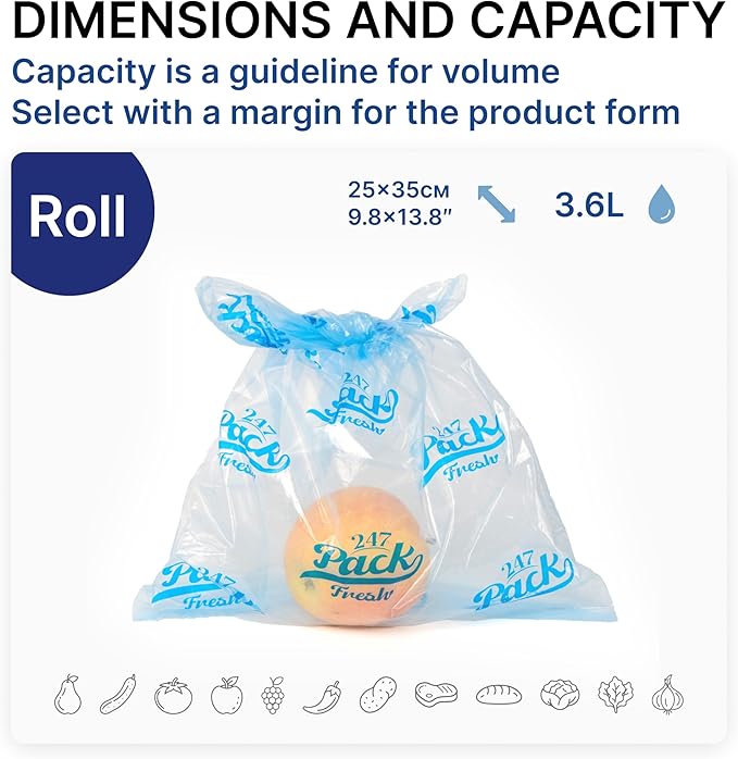 Freshpack 247 Produce Storage Bags Roll 10 x 14 Inches 1 Gallon 80 Pack Tear Off Reusable Food Storage Bags With Zipper, Bread Keeper Bag For Fruits Vegetables Meal Prep Pantry Use