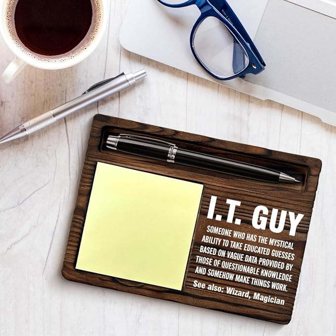 Funny I.T. Guy Sticky Note Holder, Cool Tech Support Work Appreciation Gifts for Tech Guys, I.T. Guy IT Tech Self-Stick Note Pad Holders