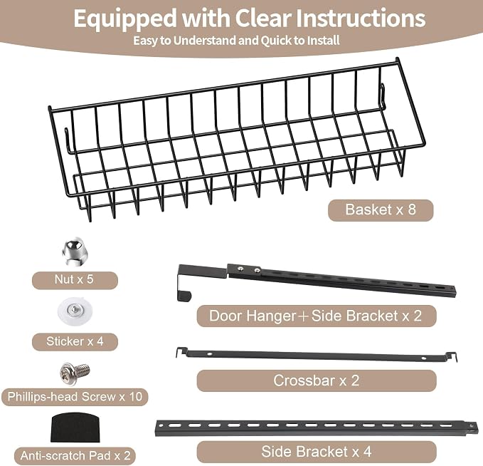 ElegantArray 8-Tier Pantry Door Organizer, Over The Door Pantry Organizer Rack and Storage, Hanging Spice Rack Shelves Door, Home Office Laundry Room Bathroom & Kitchen Organization Essentials Metal