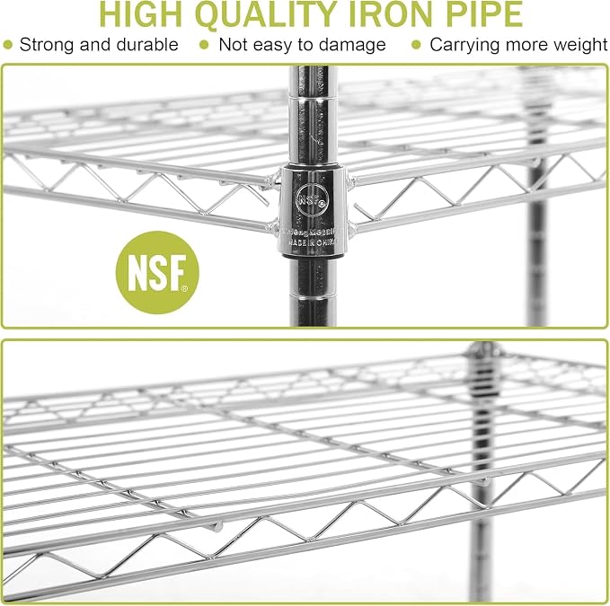 Meet perfect 5-Tier Wire Shelving Unit, 24" W x 14" D x 60" H Metal Storage Rack, NSF Certified Heavy Duty Garage Shelves, 750 lbs Capacity Adjustable Pantry Organizer for Kitchen, Laundry, Office