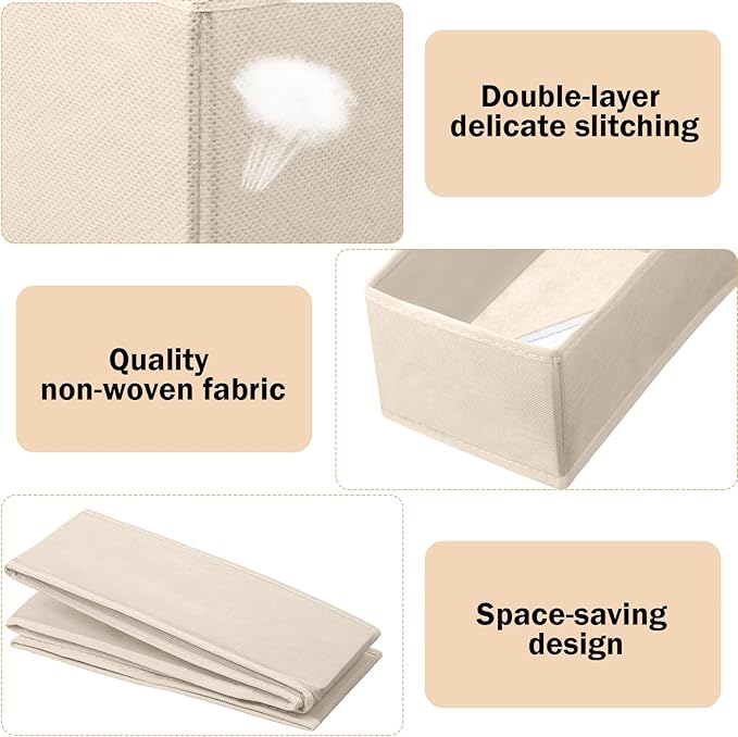 Potchen 24 Set Fabric Dresser Drawer Organizer Bins Dividers for Clothes – Nursery Home Bins Fabric Foldable Closet Clothing Wardrobe Storage Box Container Basket for Bras Socks Underwear(Beige)