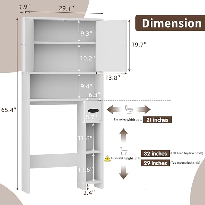 Shintenchi Over the Toilet Storage Cabinet, Bathroom Storage Cabient, White