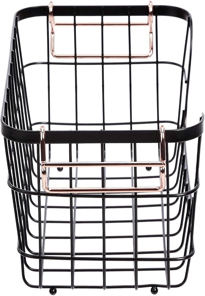 Amazon Basics Stackable Metal Wire Rectangular Storage Baskets for Kitchen, Bathroom or Pantry Organizing, 2 Count, Black (Pack of 4)