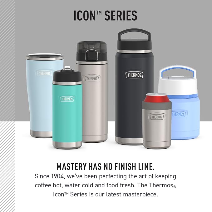 THERMOS ICON Stainless Steel Food Jar with Spoon, 12 Ounce, Blue