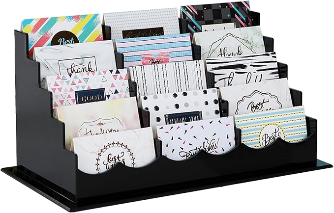 Vevitts Business Acrylic Card Holder Display for Desk, 15 Slots 5 Tiers Multiple-Black Acrylic Business Card Stand Set, Holds Approximately 750 Cards