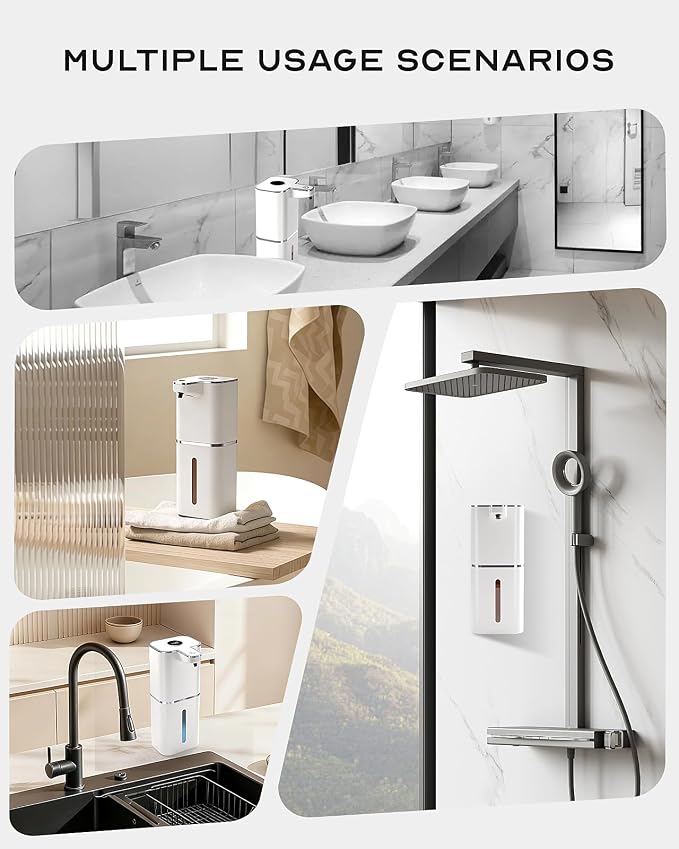 Automatic Soap Dispenser Touchless, 6-Level Adjustable,13.5oz/400ml Rechargeabled Wall Mounted Smart for Bathroom and Kitchen Dish Soap,White