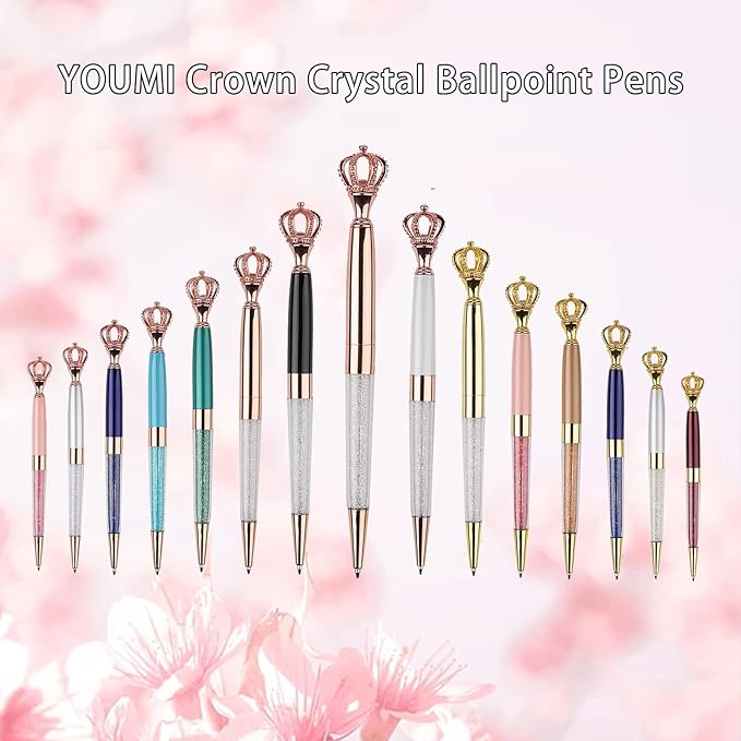 YOUMI Ballpoint pen, 3Pcs crown crystal metal pen, sparkling cute pen, Personalized Crystal Pens，Black Ink Glitter Diamond Pen for Note, Tab, Office School Stationery Supplies (set 3)
