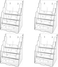 MaxGear 4 Tier Brochure Holder, 8.5 x 11, Removable Divider, 4 Pack | Clear Acrylic Material, Fits 8.5 x 11 Literature or 4 x 9 Brochures, Wall Mount or Countertop, Non Slip Slot, Polished Edges