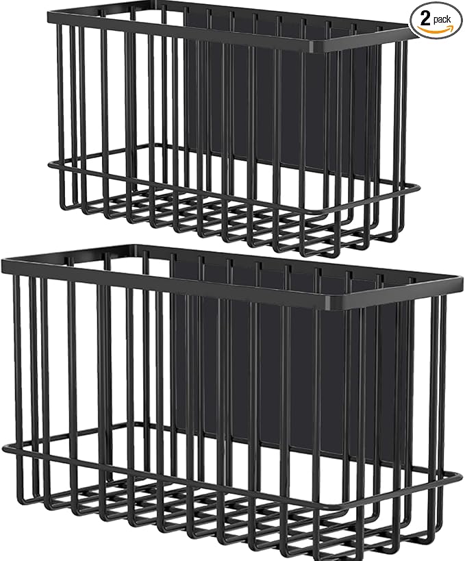 Lemecima 2 Pack Magnetic Basket Organizer Shelf Rack for Refrigerator Peg Board Office File Foil Plastic Food Wrap Spice Pegboard Holder