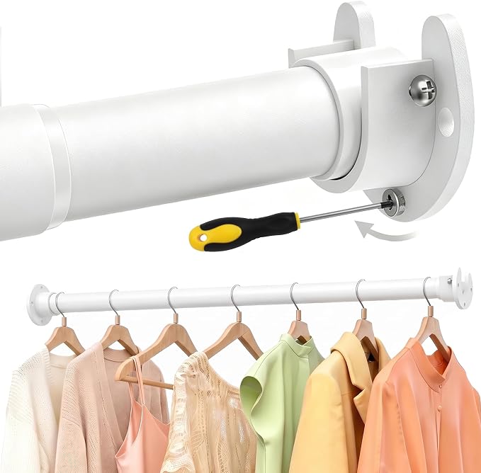 17 to 84 Inch Closet Rods for Hanging Clothes with Screwdriver, Stepless Adjustable Closet Rod Heavy Duty, 1.3 Inch Clothes Hanging Rod Metal Closets Pole Bar for Wardrobes Laundry Bathroom RV, White
