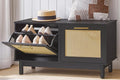 HOOBRO Rattan Shoe Storage Bench with Double Flip Drawers, Narrow Shoe Storage Organizer for Entryway, 11.8" D x 39.4" W x 20.9" H, Hidden Space Saving Wooden Shoe Cabinet for Hallway, Black BN51HX01