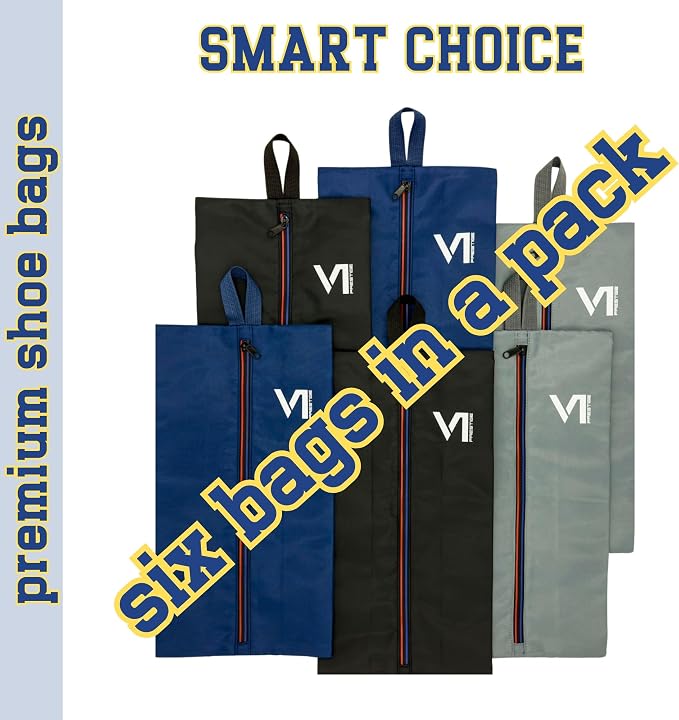 Shoe Bags for Travel with Waterproof Zipper-Durable Polyester Material Shoe Pouch - Large Size Gym Cleat Bag Smell Dust Proof Unisex/Lightweight 6-pack Set