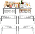 STORAGE MANIAC Expandable Cabinet Organizer Shelf, Set of 4, Gray | 15.8 inches Expandable, Stackable Wire Shelf, Spice Rack, Metal Pantry Storage for Plate Dish, Kitchen Counter Shelves