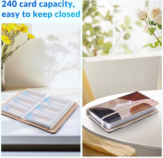 Pu leather business card organizer， 240 Capacity business card holder organizer，Credit card holder for women and men