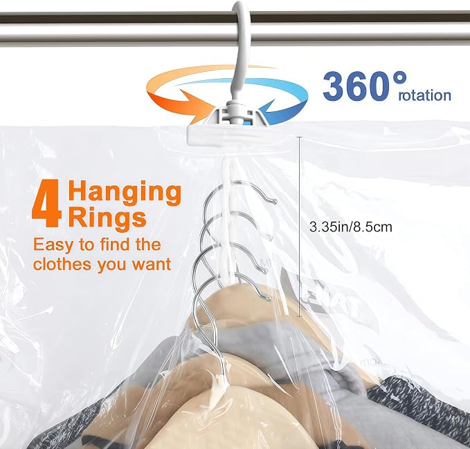 Flintronic Hanging Vacuum Storage Bags, 4pcs 135x70cm Vacuum Compression Zipper Storage Bags, Space Saver for Clothes, Suits, Dresses, Coats or Jackets