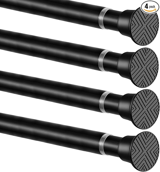 4 Pack Spring Tension Curtain Rods 16-36 Inches, Spring Loaded Curtain Rods No Drilling, Adjustable Expandable Tension Rod for Window Doorway Doorway Kitchen Curtain Bedroom Closet, Black
