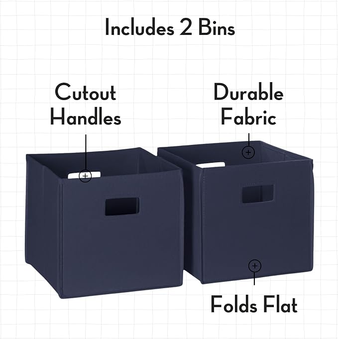 RiverRidge Folding Storage Bins - 2-pack of 10in Tall Navy Cubes | Fabric Bins, Set of 2 Storage Cubes, Cut-out Handles, Playroom Closet Organizer, Collapsible Cubby with Bottom Board Insert