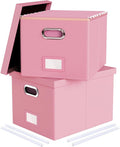 Oterri 2 Pack File Storage Organizer Box,Filing Box,Portable File Box with Lid,Fit for Letter/Legal File Folder Storage, Pink(Leather)-Box only