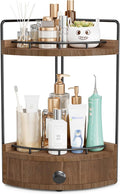 2-Tier Corner Bathroom Counter Organizer with Drawer, Dark Brown | Embedded Screw Holes, Wooden Countertop Organizers, Space-Saving, Bottom Ventilation Design, Counter Shelf for Vanity