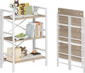 Homeiju Folding Bookshelf No Assembly, 3 Tier Bookcase Foldable Shelf with X-Bracket Design, Adjustable Feet, Space Saving Storage for Living Room, Office (Light Coffee)