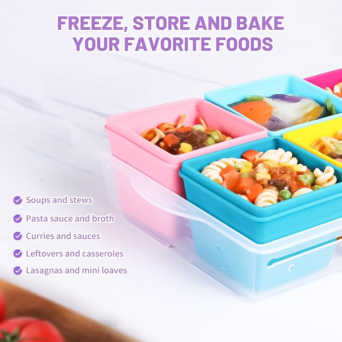 Gemice Silicone Freezer Molds with Lids, 6-Pack 1-Cup & 2-Cup | Oven & Dishwasher Safe, BPA-Free Soup Portion Cubes Trays, Freezer Containers for Food Storage