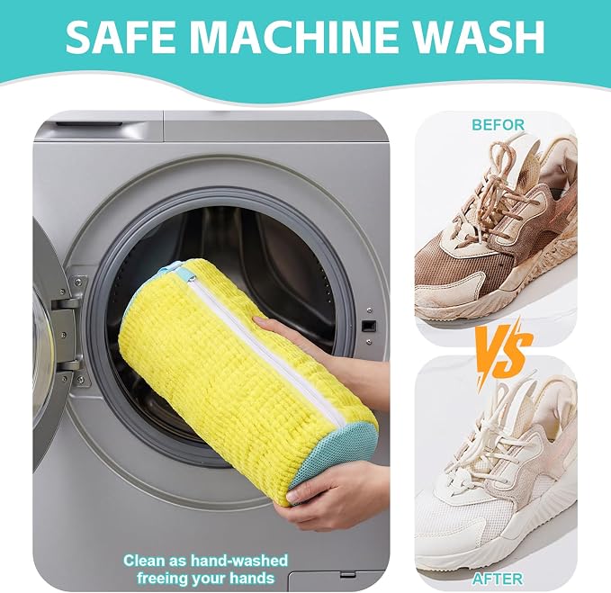 Shoe Washing Machine Bag Reusable Sneakers Tennis Shoe Cleaning Bags for Washing Machine and Dryer, Delicates Laundry Bags for Lingerie, Socks and More Lemon 2PCS