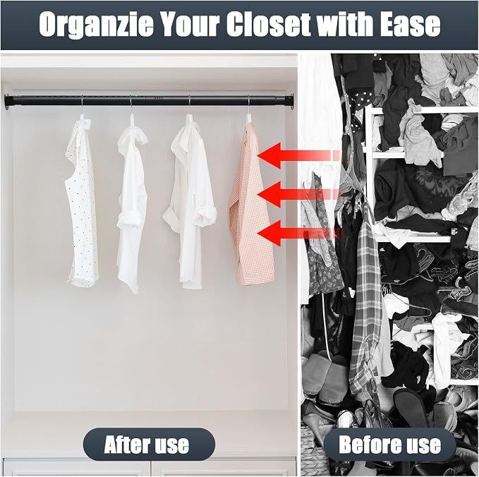Closet Rods for Hanging Clothes, 16 to 84 Inches Closet Rod, Black Closet Hanging Rod, Adjustable Rod for Closet to Hang Clothes Heavy Duty Clothing poles for Closet, Wardrobes, Laundry, RV