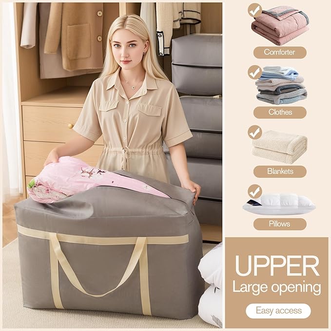 6 Pack 105L Extra Large Moving Bags with Zippers & Carrying Handles, Heavy-Duty Storage Tote Moving Boxes for Space Saving(grey, 6Pack*105L)