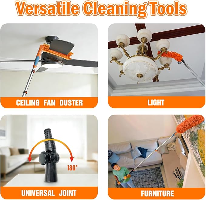 LAANPOLE 36FT Reach Ceiling Fan Cleaner Duster, Fan Blade Cleaner Kit with 7-30FT Extension Pole, Microfiber Duster & Replaceable Cleaning Cloth for Blades, Ceiling, Furniture
