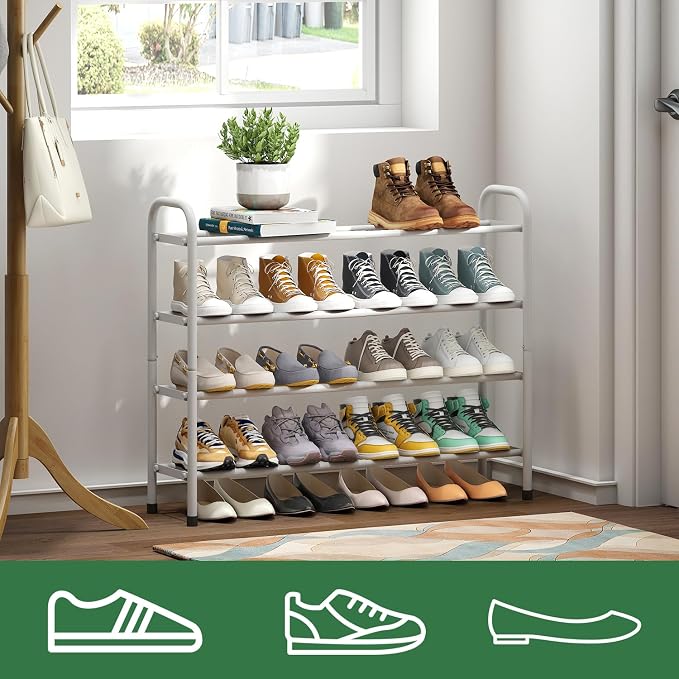 kiplant Expandable Shoe Rack, 4-Tier Expandable Metal Shoe Rack,Shoe Shelf for Closet, Entryway & Hallway