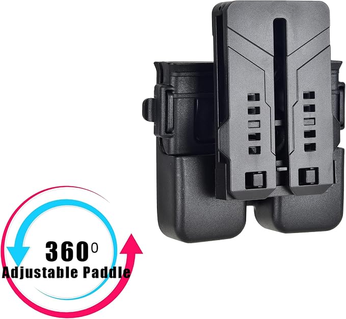 Double Magazine Holster Universal fit 9mm 380 10mm .40 .45 Pistol Magazines | Adjustable Retention Mag Holder Pouch for Glock/Sig sauer/S&W/Beretta/Taurus/Springfield/Ruger/1911 Single & Double Stack Mag