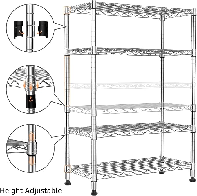 Xcity Storage Shelves, 4 Tier Heavy Duty Metal Shelving Unit, 1600 LBS Adjustable Steel Wire Shelf for Commercial, Pantry, Kitchen, Garage, 14" D x 36" W x 54" H, Chrome