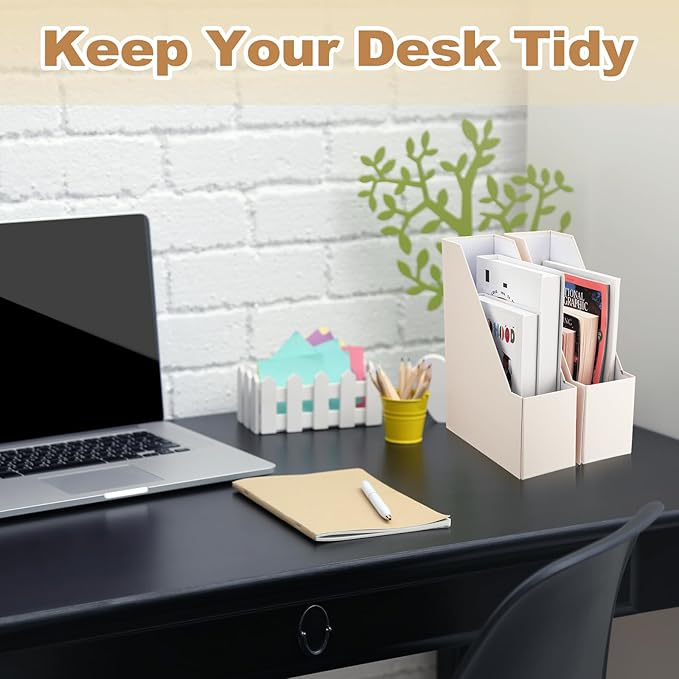 Feifeiya Magazine Holder Set of 6 Sturdy Cardboard Magazine File BOY7116 Beautiful Desk Book Organizer and Storage Box for Documents, Magazines Holder Rack for Shelf Home Office Classroom(Beige)