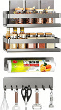 4 Pack Metal Magnetic Shelf, Small Kitchen Organization | Include Magnetic Spice Rack for Refrigerator,Magnetic Paper Towel Holder,Magnetic Hooks,Space-saving Storage rack