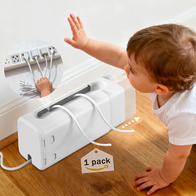 Babylush Baby Proof Power Strip Cover Box, 1 Pack | Adjustable Length,Baby Proof Cords,Baby Proof Surge Protector,Fits Most Power Strip,Lock System,Simple to Use,ABS