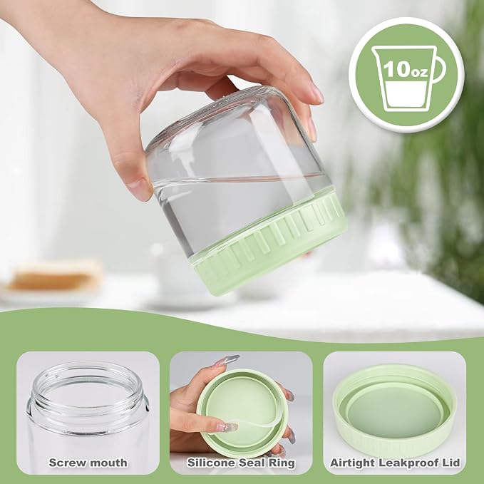 SHOWIN Overnight Oats Containers with Lids, 10oz Glass Jars with Lids 8 pcs, Wide Mouth Mason jars for Salad, Yogurt, Snacks, Meal Prep