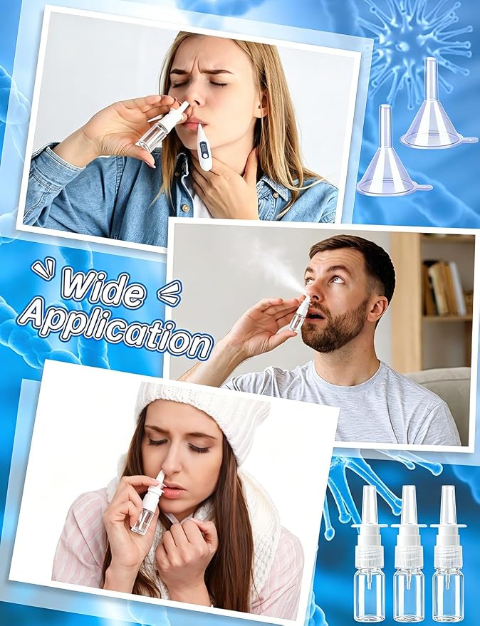 10 Pcs Nasal Spray Bottles, 5ML/0.17OZ 6 Pcs Glass Transparent Fine Mist Refillable Empty Nasal Spray Bottle with 2 Funnels and 2 Labels