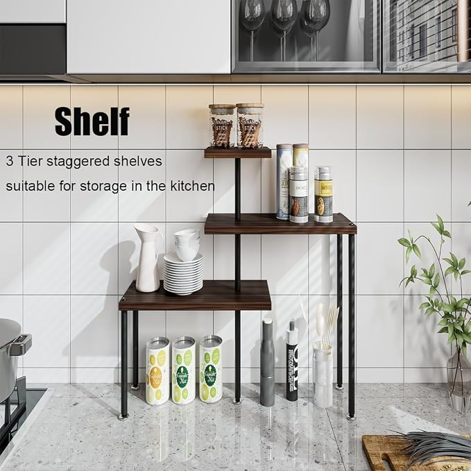 3-Tier Adjustable Countertop Organizer Corner Shelf | Countertop Organizer and Storage Rack for Kitchen, Bathroom, Over Sink, Coffee Bar, Spice Rack, Dresser Table