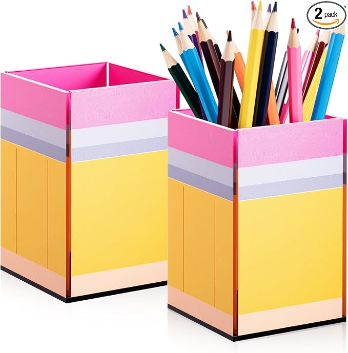 Weysat 2 Pcs Acrylic Pencil Shaped Pen Holder Cup for Desk Acrylic Desk Accessories Stationery Make up Brush Storage Organizer Back to School Gift for Teacher Classroom School Office Storage