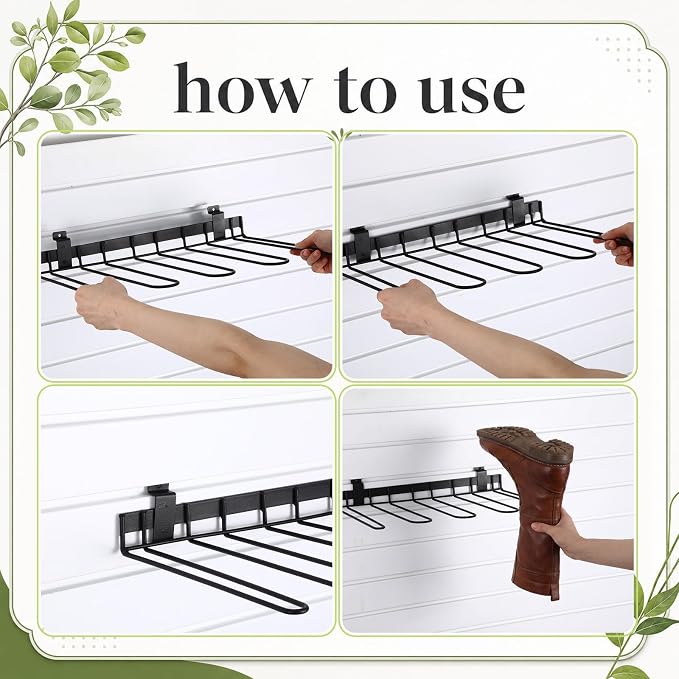 Hicarer 2 Pack Slatwall Boot Rack, Metal Wire Wall Mounted Wader Shoe Hangers - No Drilling, 4 Pair Shoe Holder Organizer for Drying Storing Tall Boots and Cowboy Boot for Entryway, Garage