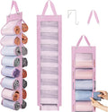 DHSFKBE Legging Organizer Storage, T Shirt Organizer, Foldable Hanging Closet Organizer Storage with 16 Roll Independent Compartments for Yoga Pants, Tank Top, Towel, Underwear (Pink)
