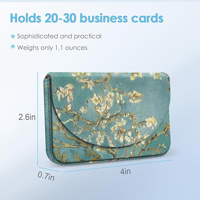 Business Card Holder，PU Leather Business Card Case Color Printing Pattern Card Holder Wallet，Pockets Magnetic Credit Card Holders for Men and Women，Green Tree