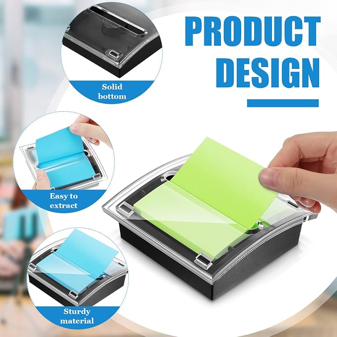 Pop Up Sticky Note Dispenser, 27 Pcs 3x3 in Self Stick Pads, Black | Post Note Holder, Desk Organizer, 50 Sheets Per Pad, School Office Home