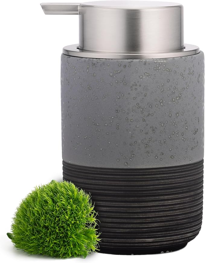 EMPO Ceramic Embossed Press Foam Hand Soap Dispenser - 300ml Large Capacity Facial Cleansing Bottle and Liquid Soap Dispenser for Kitchen Bathroom with Mousse Lotion Pump (Grey)
