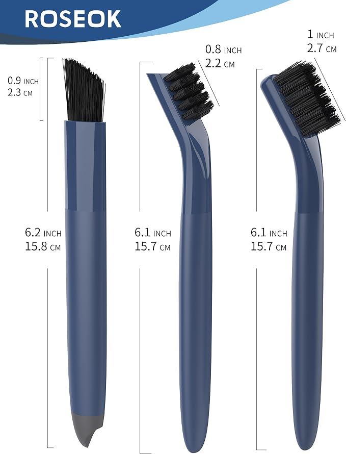 ROSEOK Grout Cleaner Brush Set, Detail Cleaning Brush Set, Nylon Bristles | Crevice Scrub Brushes, Deep Clean Brush Set for Edge, Tile, Sink, Corners, Drains, Blue